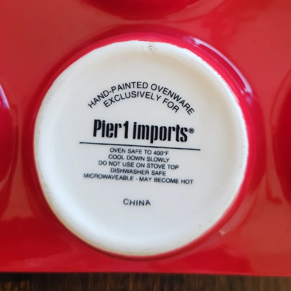 Pier 1 Hand Painted Muffin/Cupcake Ovenware